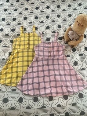 Sweet Forever 21 Pink and Yellow Plaid Skater Minidress Duo